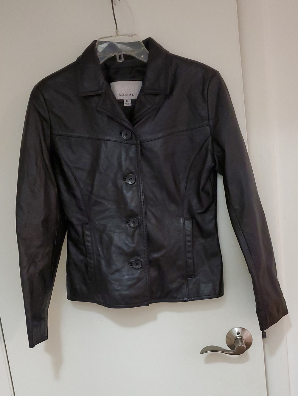 Wilsons Maxima Black Leather Button-Front Jacket